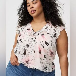 NWT Torrid Ruffle Flutter Sleeve Top - Pink and Black Sz 2